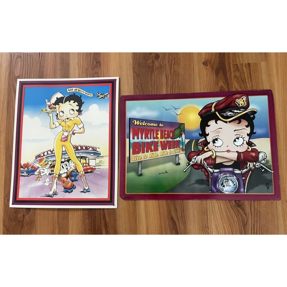 2 VTG Betty Boop Myrtle Beach Bike Week and Eat at Betty Boops's Metal Sign Lot